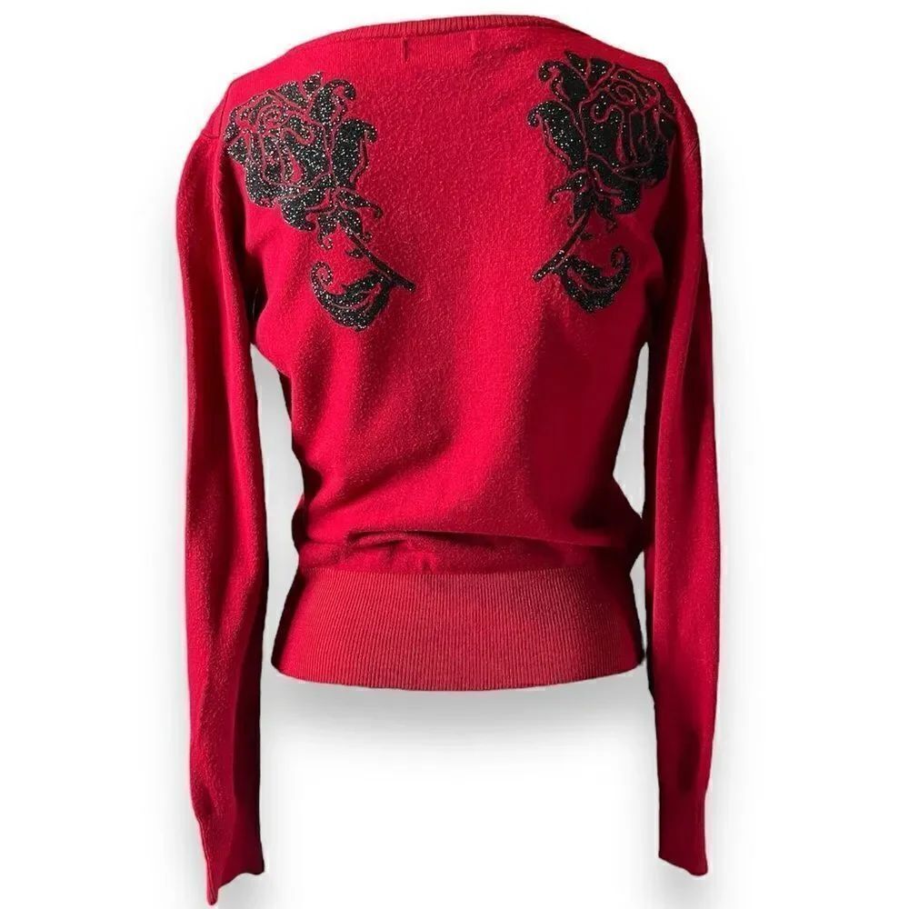 Teenage Runaway Rose Button Down Cardigan Red & Black Size Small